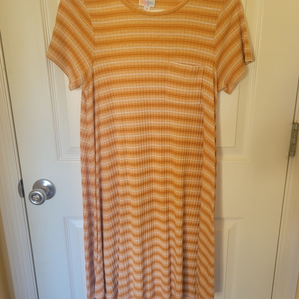 LuLaRoe Asymmetrical Dress in Orange and Cream Stripes
